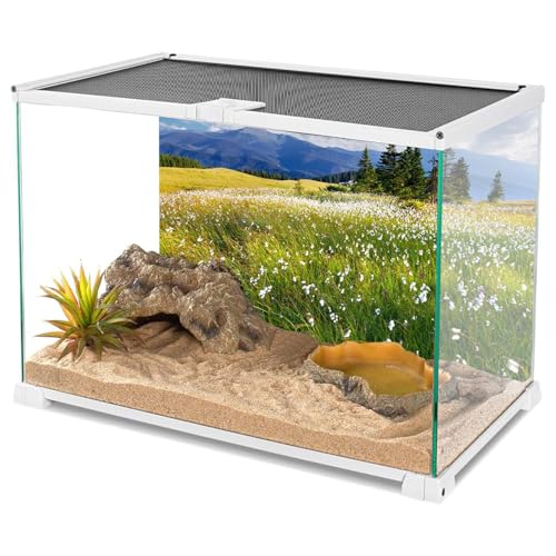 AWERT 36x18 inches Reptile Habitat Background Blue Sky White Clouds Mountains Forests Grasslands White Floral Nature Art Terrarium Background - size: 36x18in/90x45cm