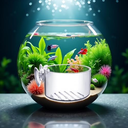BWESOO Transparent Round Aquatic Planter Cups with Hole, Mini Acrylic Aquatic Plant Pot Holder with Suction Cup Aquarium Decor, for Aquarium Shrimp Fish Live Plants