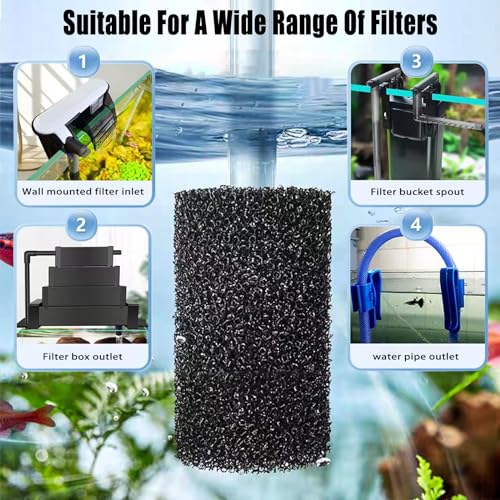 6X Pre-Filter Sponge for Aquarium Shrimp Fry Fish Tank Filter Pump Prefilter Sponge Replacement Foam Cover 2.4 X 1.4 Inch with 0.4" Hole Diameter