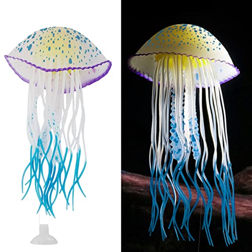 WishLotus Aquarium Jellyfish Decoration, Soft Silicone Glowing Aquarium Decorations Fluorescent Jellyfish with Suction Cup New Upgraded Simulation Aquarium Decor for Various Fish Tank (B, Blue) - color: Blue, style: B