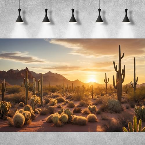 Sunset Desert Reptile Habitat Background Silhouette of Saguaro Cactus Arid Mountain Range Terrarium Background Cacti Sand with Dunes Aquarium Background Desert Mountain Fish Tank Background 30x12in - color: Cactus Orange, size: 30(W)x12(H)in