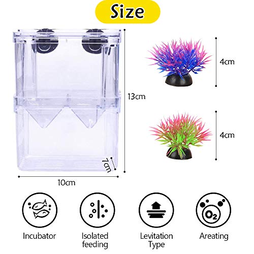 Aquarium Fish Breeding Box, Acrylic Double Layer Fishes Isolation Box/Baby Fishs Hatchery/Fry Breeder Box for Guppy,Tropical Fishes, Floating Fish Incubator Tank Divider with Suction Cups, L size
