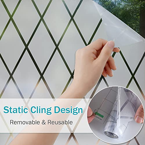 VELIMAX Lattice Frosted Window Film Window Privacy Film Static Cling Window Vinyl Opaque Glass Sticker Non Adhesive Anti-UV 17.7x157.4 inches