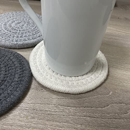 ABenkle 8 Pcs Drink Coasters with Holder, Cotton Woven Absorbent Coasters for Drinks, Minimalist Home Decor Coaster Set for Wooden Tabletop Protection Table, 4.3 inches White - color: White, size: 8 Pcs