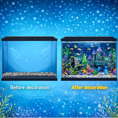 13 Pieces Aquarium Decorations Kit, Fish Tank Decorations Set Small Resin Castle and Rockery Betta Fish Cave Hideout Coral Artificial Plastic Plants Ornament Accessories