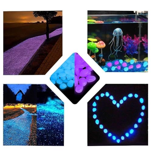 1100 Pcs Glow Stones Glowing in The Dark Pebbles Outdoor Decor Fish Tank Gravel Rocks Decoration (Pink in Daytime, Purple in The Dark) - color: Purple, size: 1100