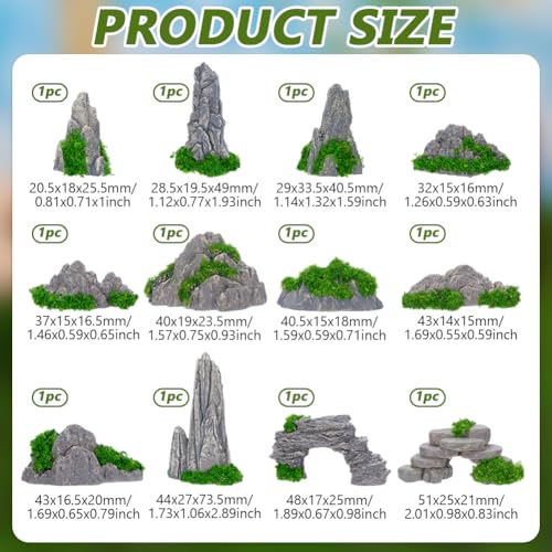 FINGERINSPIRE 12PCS Small Rockery Ornament 12 Style Resin Mini Rockery Decoration Mini Zen Garden Accessories Miniature Mountain for Bonsai Aquarium and Tabletop Display - style: Rockery Decoration