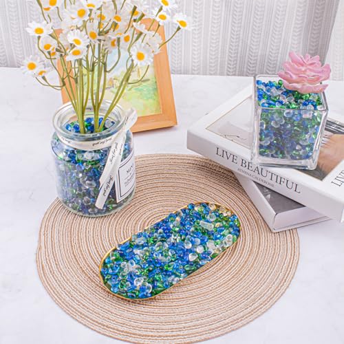 Keedolla Aquarium Glass Pebbles Stones Fish Tank Rocks Gravel, Green Mix Glass Gemstones Fish Bowl Rocks for Vase Fillers, DIY Crafts, Home Decor - 15 Oz, 6-9mm - color: Sea Blue, Green, Clear, size: 0.93 Pound