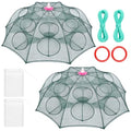 2 Pack Crawfish Traps 8-Sided 16-Entrance Fishing Net Foldable Fishing Bait Trap Cast Net Cage with Pull Rope, Bait Bag & Floating Ring for Catching Minnow Fish Crayfish Shrimp Crab Lobster