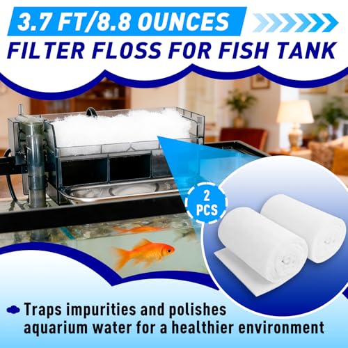 2 Pcs 3.7 Ft Filter Floss for Fish Tank(8.8 Ounces), Cut to for Freshwater & Saltwater, White Fiber Sponge for Filtration, Aquarium Filter Floss, Aquarium Filter Media, 0.9" Thick, 12" Wide
