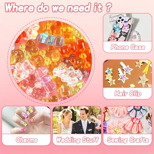 Tmtains Slime Charms Kawaii Resin Charms 3D Cute Nail Charm Mini Flatback Luminous Animal Charm Bulk Resin Jewelry Making Turtle Embellishments Supplies for Cell Phone Scrapbooking DIY Crafts - color: Df Gummy Bear Charms