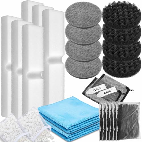 Threlaco 28 Pcs Aquarium Media Kit Compatible with Fluval Fx4/ Fx5/ Fx6 Filter, Carbon Foam Pad, Nitrite Remover Pads, Activated Carbon, Foam Block, Silicone Lube, Towels, Ceramic Ring, Mesh Bag - color: Nitrite Remover Pads