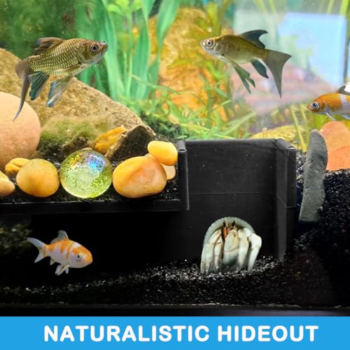 Dual-Entrance Aquarium Tunnel – Aquarium Cave Hideout 360° Viewing, Black Shrimp Cave Fish Tank Tunnels, Underground Substrate Buried Tunnel for Fish Decoration