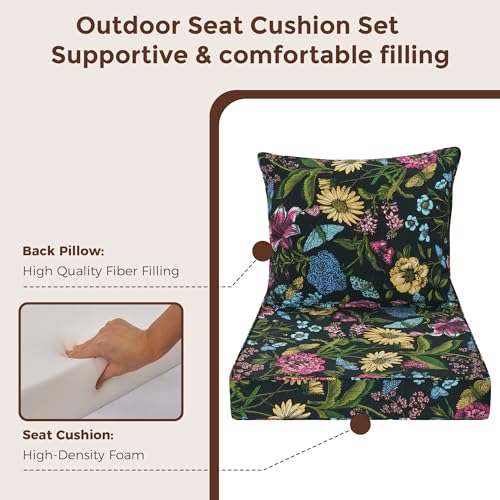 FUNHOME Outdoor Seat Cushion Set 24 x 24 x 4 Inch,Water Resistant Outdoor Chair Cushions for Patio Furniture,Thick Deep Seating Pads for Outside Chair Sofa Couch, Black Flower Butterfly - color: Black Flower Butterfly