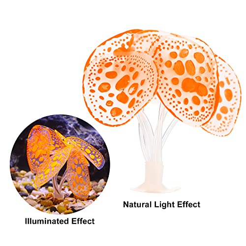 VOCOSTE Soft Silicone Glowing Aquarium Simulation Coral with Sucker, Fluorescence Aquatic Artificial Water Plants for Fish Tank Decoration, Orange - color: Orange