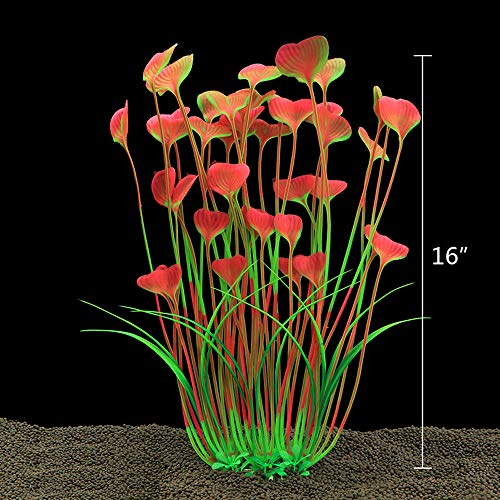 ALEGI Fish Tank Decorations Plastic Plants Large,Aquarium Artificial Plants Decoration Ornament Safe for All Fish-16 inch 2Pcs (Pink 2 pcs) - color: Pink 2 Pcs