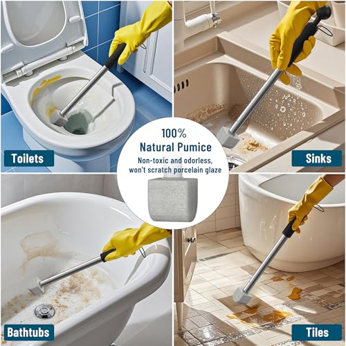 YINGMORE 2026 New Pumice Toilet Cleaner 17inch with Handle - Toilet, Pool & Tub Hard Water Stain Remover (1handle+8pumice) - style: 1handle+8pumice