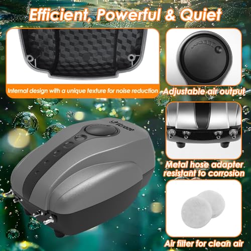 Pond Aeration Kit Pond Aerator Pump with Check Valves Air Stones Airline Tubing, All-in-1 Pond Air Pumps for Outdoor Ponds up to 2000 Gallon