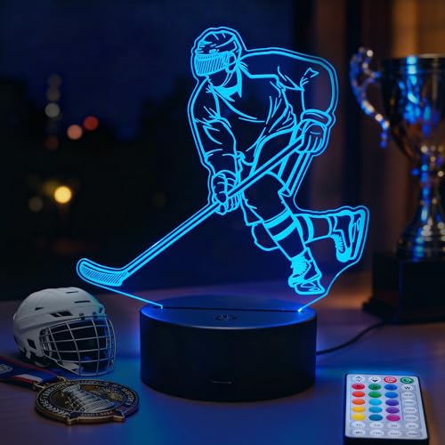 Hockey Night Light, Ice Hockey Gifts, 3D Illusion Lamp with Remote Control, 16 RGB Colors, 4 Flashing Modes, Timer, Dimmable, Kids Room Hockey Decoration Gifts for Holiday Birthday Christmas - color: Color 3