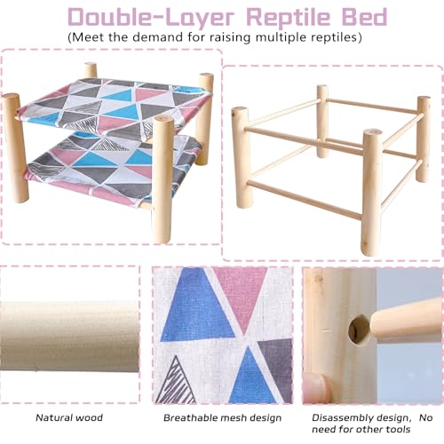 Tfwadmx Bearded Dragon Bed Double-Layer Wood Reptile Lizard Lounger Detachable Sleeping Hammock Terrarium Habitat Accessories for Leopard Gecko or Other Small Animal (Style-E) - style: Style C