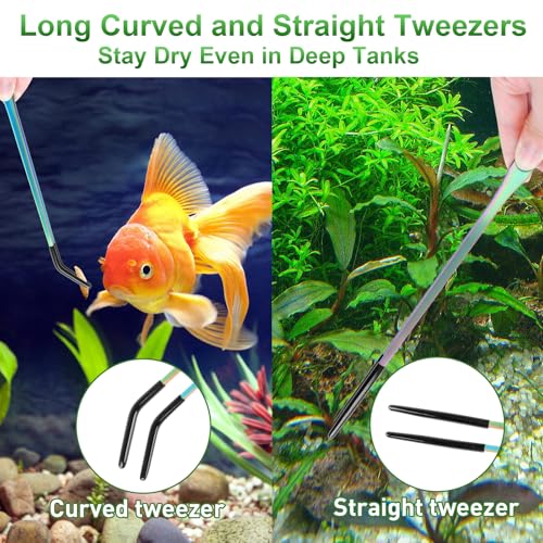 LveSunny 3PCS Stainless Steel Reptile Feeding Tongs, Reptile Tweezers Set with 10.6" Straight & Curved Rubber Tips, Feeding Tongs for Reptiles and Feeding Accessories for Aquarium & Terrarium