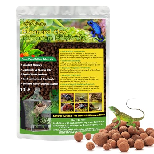Riare 10LBS Expanded Clay Balls Terrarium Substrate for Reptiles - 100% Organic Lightweight Clay Pebbles Substrate Frogs False Bottom Substrate, Bioactive Terrarium Substrate for Drainage and Moisture