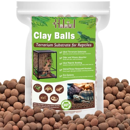 8QT Leca Clay Pebbles for Reptile Substrate - Organic Expanded Clay Balls for Bioactive Terrarium Drainage Layer & False Bottom, Lightweight Hydro Balls for Leopard Gecko, Tortoise, Frog