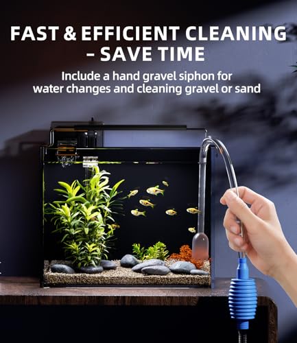 3 Gallon Fish Tank Aquarium Kit with Filter, LED Light with Timer, Siphon Vacuum Cleaner, Lid, Self-Cleaning Glass Rimless Betta Tank - size: 3 Gallon without Heater