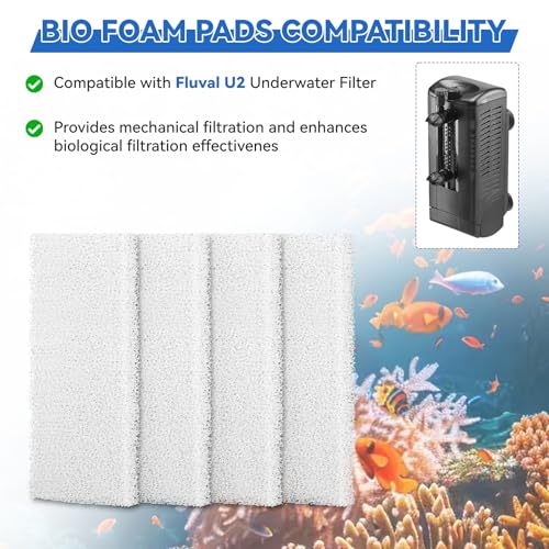 Aquarium Filter Bio Foam Pads Compatible with Fluval U2 Underwater Filter, A486 Replacement Filter Foam for Fish Tank, Filter Sponge Media for Freshwater and Saltwater Tanks, 4 Pack