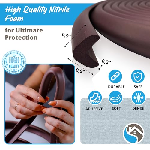 Premium 12ft Edge Protector for Baby, Odorless & Waterproof Foam Cushion with 3M Adhesive Tape, Non-Toxic to Baby Proof Corners and Edges, Wall Corner Protector & Desk Edge Cushion Brown - color: Brown, size: 12ft