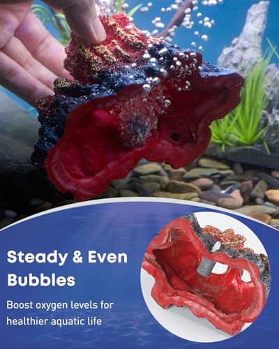 Uniclife Fish Tank Decorations, Realistic Resin Aquarium Volcano Decorations with Air Stone Bubbler, Volcano Bubbler Kit for Fish Tank Decor, Aquarium Decor with Bubbling Effect - color: Red, size: Medium