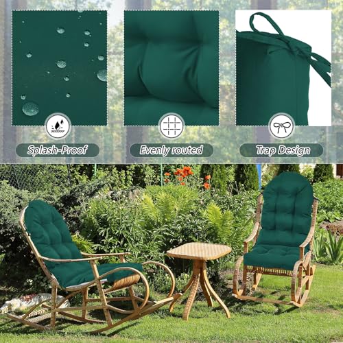 Geelin 2 Pcs Outdoor Patio Chair Cushion Thick High Back Adirondack Chair Cushion Tufted Weather & Fade Resistant Anti-Slip Outside Rocking Chairs Pads with Ties, 44 x 19 x 4 Inch (Dark Green) - color: Dark Green