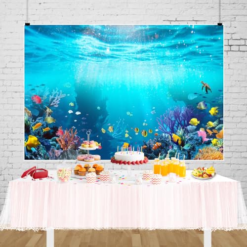 Under The Sea Backdrop 9x6ft Underwater World Blue Ocean Deep Sea Sunlight Seabed Aquarium Photography Background Tropical Fish Turtle Coral Diving Birthday Party Photo Studio Props - color: Blue1, size: 9x6ft
