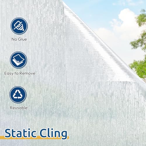 rabbitgoo Window Privacy Film Frosted Glass Clings, Decorative Sun UV Blocking Static Cling Window Covering, Removable Frosting Sticker for Home, Rain Silk, 17.5 x 78.7 Inches - color: Rain Silk, size: 17.5" x 78.7"