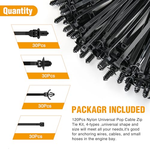 GOOACC Push Mount Cable Zip Ties Heavy Duty Nylon Push Mount 4 Popular Sizes Self Locking Cable Strap Assortment for Indoor Outdoor Wire Tying Construction Auto ect. -120 Pcs - color: 120pcs Push Mount Cable Zip Tie-4 Sizes