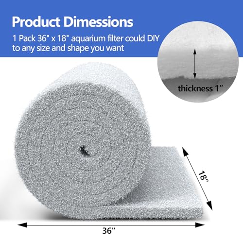 Classic Koi Pond Filter Pad, 18” x 36" Thick Aquarium Filter Floss Roll Reusable Cut to Fit Aquarium Media Pad for Outdoor Koi Ponds, Aquariums, Fish-Safe Polyester Material
