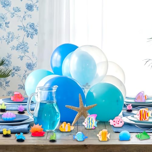 60 Pcs Luminous Mini Resin Ocean Animal Figures Glow in the Dark Small Little Tiny Fish Seashell Coral Miniature Figurines for Crafts Fairy Garden Accessories Micro Landscape Aquarium Decor