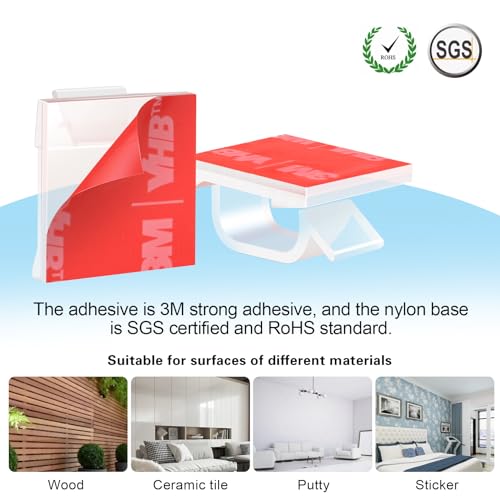 60 PCS XHF 3/4” Adhesive Cable Wire Clips Clear, Outdoor Christmas Light Clips, Cable Staples Cable Management Wire Organizer Cord Holder for Under Desk, Car, Wall, TV PC Ethernet - color: Clear, size: 3/4"-60PCS