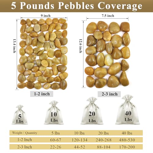 FANTIAN 5 lbs Yellow River Rocks, 2-3 Inch Large Pebbles for Indoor Plants, Decorative Rocks Stones for Landscaping, Vases, Aquariums, Fountains, Pathways, Backyard and Garden - color: Yellow, size: 5 lbs, 2-3 Inch