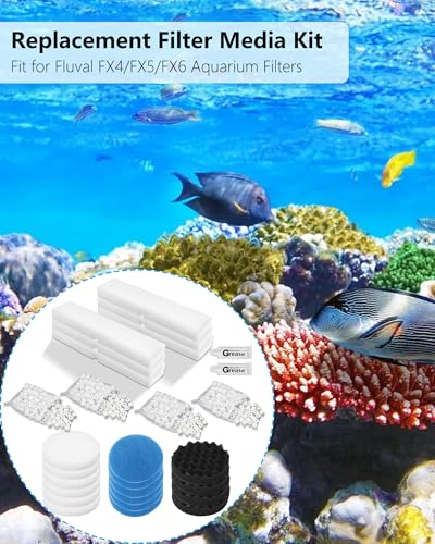 28 Pcs Replacement Filter Media Kit Fit for Fluval FX4/FX5/FX6 Aquarium Filters Including 4 Media Bag, 6 Carbon Foam Pad, 4 Bio-Foam Pads, 6 Foam Block, 6 Water Polishing Pad, 2 Silicone Lube - size: 28 Pcs