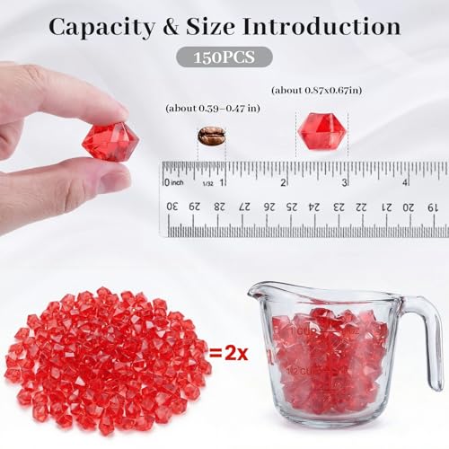 DomeStar Red Fake Ice Rocks, 150PCS Acrylic Gems Crystals Plastic Diamonds Centerpiece for Vase Fillers Wedding Party Table Scatter Decorations - color: Red