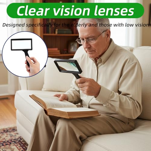 Book Magnifier Black Handheld 5X Magnifying Glass, Rectangle Reading Glass Magnifier Gadgets for Seniors, Large Scratch-Resistant Magnifying for Readings Hobbies Repair Observation