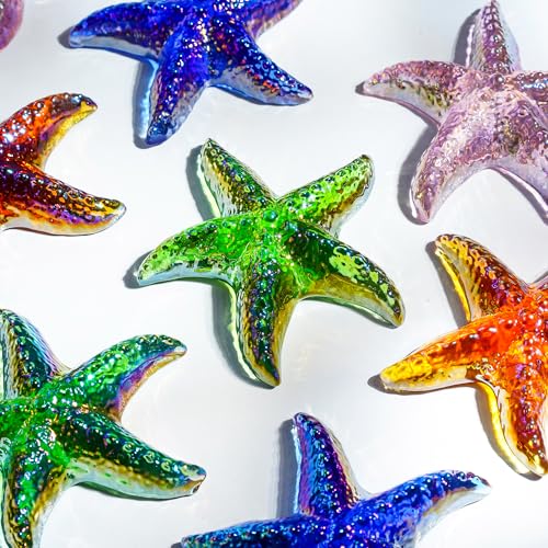 H&D HYALINE & DORA Glass Starfish Green Handmade Glass Sea Animal Figurine Mini Starfish Collectible Ornament for Beach Decor - color: Green