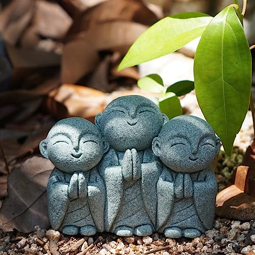 OwMell Japanese Jizo Monk Statue, Buddha Jizo Figurine Memorial Aquarium Statue Ornament - Smiling - color: Smiling