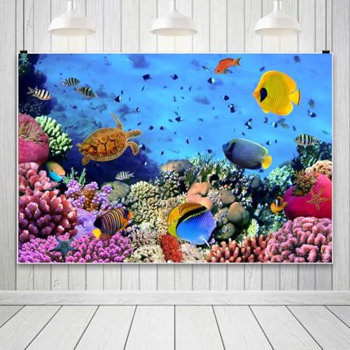 AOFOTO 6x4ft Underwater Ocean Coral Reef Backdrop Under The Sea Tropical Fish Sea Turtle Marine Life Photography Background Seabed World Nature Scene Aquarium Decor Kids Portrait Photo Shoot Props - size: 6x4ft