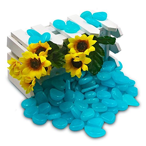 340pcs Glow in the Dark Garden Pebbles, Gardening Luminous Glow Stones Outdoor Decor Glowing Water Fish Tank Gravel (Blue) - color: Blue, size: 340