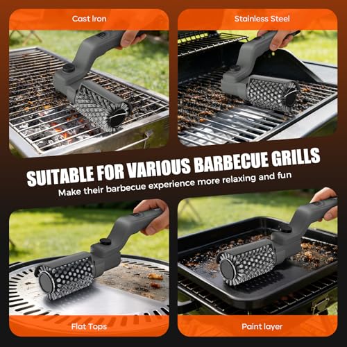 YEYES Electric Grill Brush for Outdoor Grill - Cordless Rechargeable BBQ Cleaner with 7-Angle Adjustable Head, 2600mAh Power Rotary Grill Cleaning Brush for Gas Charcoal Grates (Gray)