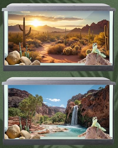4 Pcs 36 x 18 Inch Reptile Tank Background Reptile Tank Accessories Polyester Terrarium Background Decor for Leopard Gecko Turtle Bearded Dragon(Canyon Waterfall, Bark, Cactus, Gobi Desert)