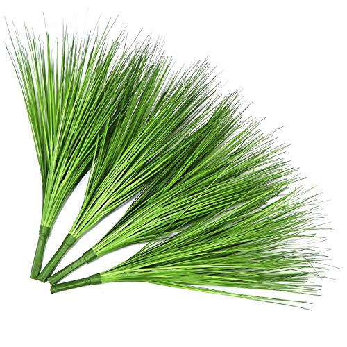 Beebel Artificial Plants 17" Artificial Onion Grass Bushes UV Resistant Plants Faux Shrubs Fake Wheat Grass Greenery Topiaries for Bathroom Home Office House Decorations (4 Pcs/Green)