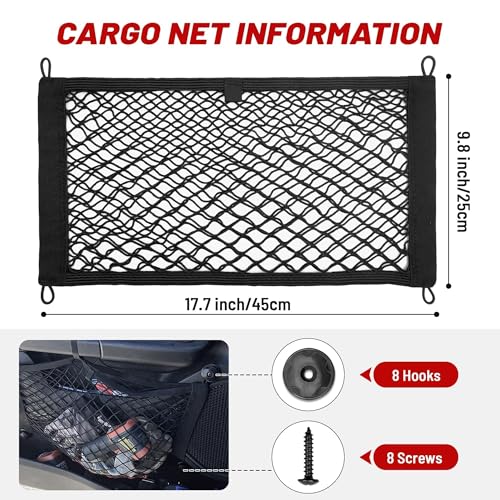 RED WOLF 2 Pcs Small Cargo Net Pocket Elastic Mesh Netting Car Mesh Pouch for Trunk RV Boats Home Cargo Storage with Screws and Hooks (17.7'' x 9.8'') - size: 17.7'' x 9.8''